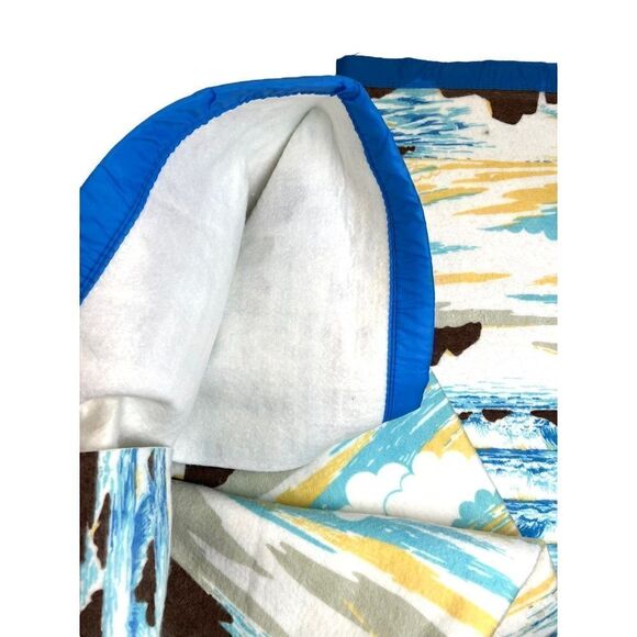 Vintage Beacon Sunset Isle Twin Full Blanket Blue Yellow Sea Ocean 72x90 New - Picture 4 of 9